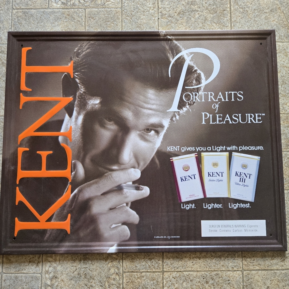 Vintage Metal Kent Cigarette Sign 1980s